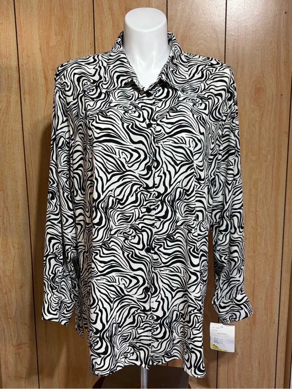 Elisabeth By Liz Claiborne Black & White Swirl Print Button-Down Shirt SZ - 22
